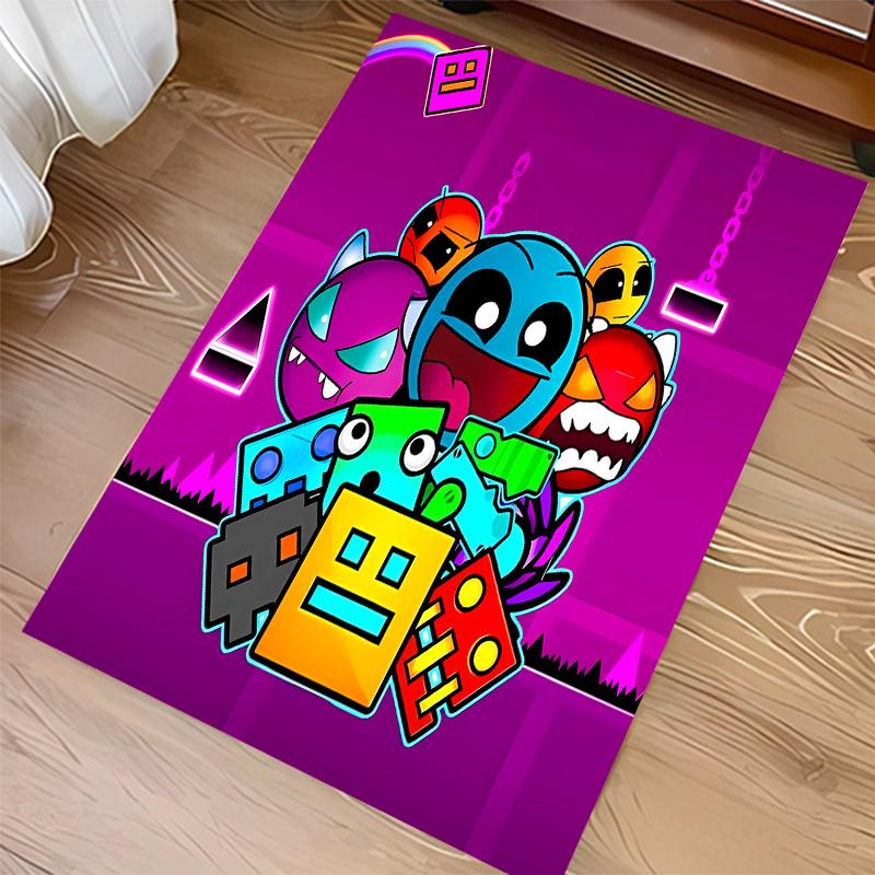 1pc Geometry Dash5 Print Area Rug - Soft, Washable Non-Slip Indoor Mat for Office Chairs, Living Room, Home Office Decorative Rug