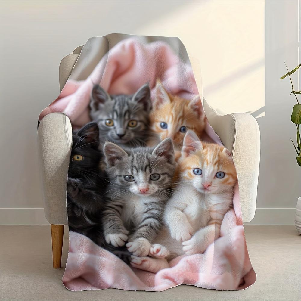 Милый котенок Флисовое одеяло Очаровательные кошки в розовом одеяле Мягкое уютное покрывало Декор для дома для гостиной или спальни Подарок для кошки