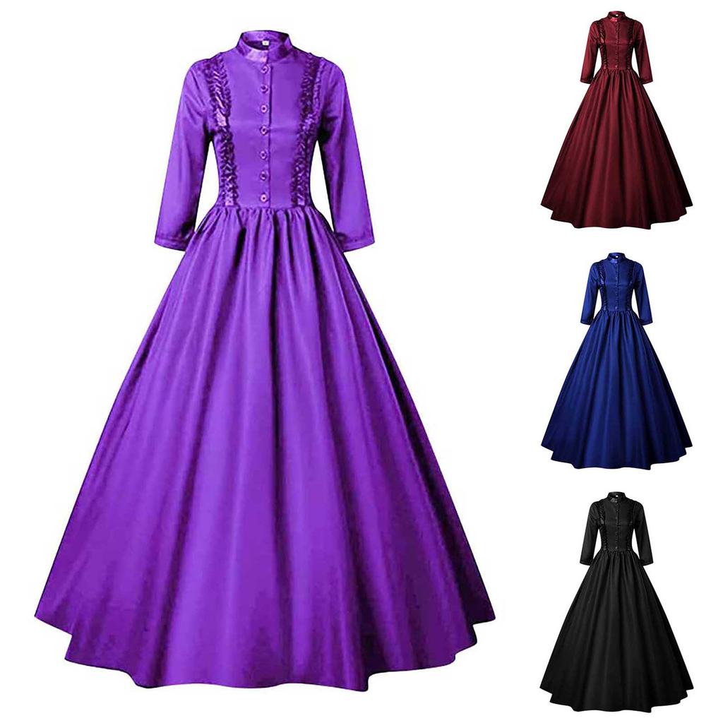 Women's Gothic Ruffle Bell Sleeve Corset Halloween Costume Plus Size Dress Off Shoulder Pattern Print Solid Color Dress