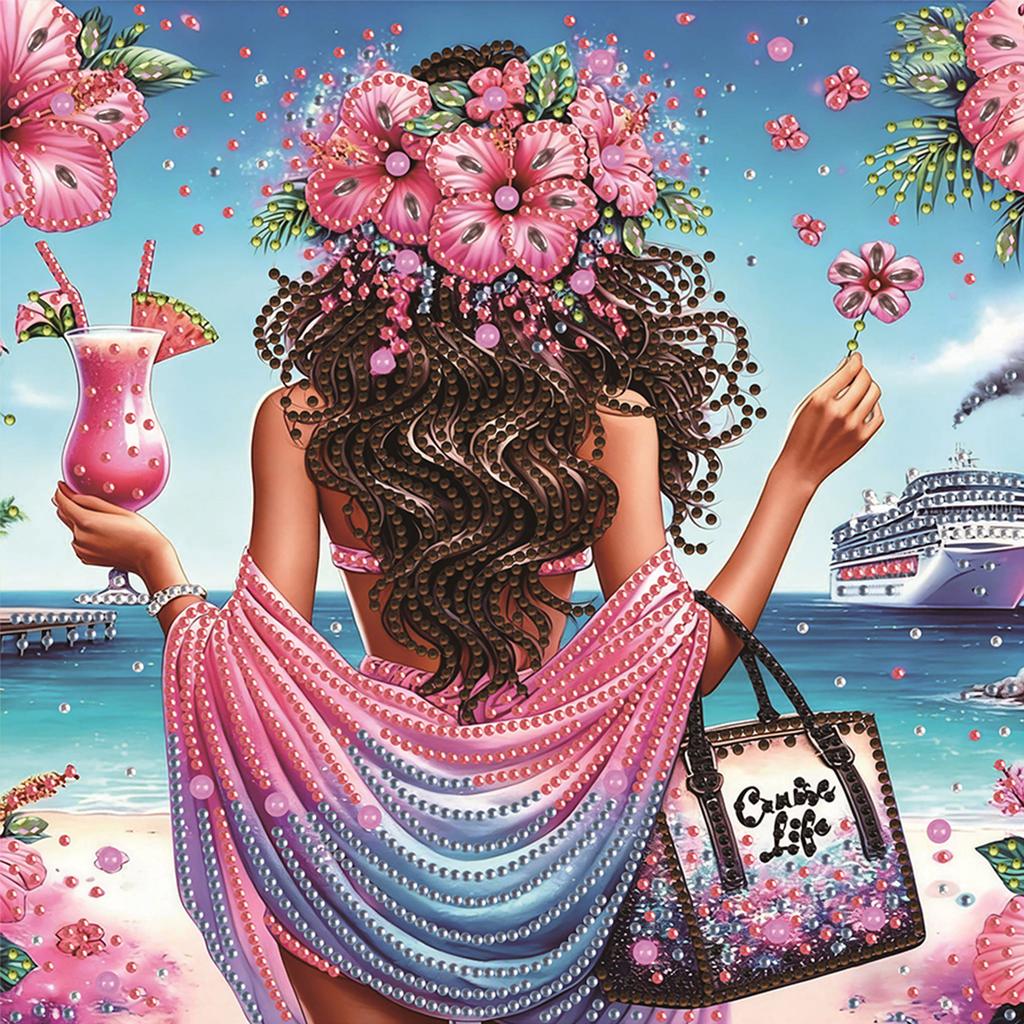 Summer Beach Special Shaped 5D DIY Partial Drill Diamond Art Kit for Adults Home Wall Decor Diamonds Dots Gem Art Kits 30x30cm