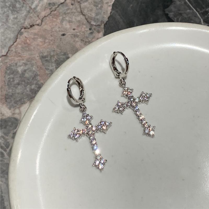 Personalized Unique Hoop Earrings Ear Buckle Jesus Cross Silver Pendant Earrings Jewelry