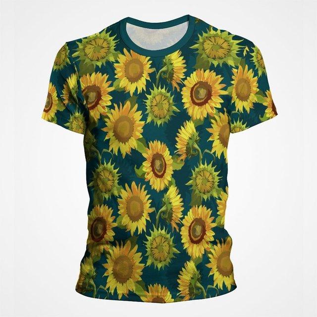 Модные футболки с 3D-принтом подсолнуха, мужские футболки с коротким рукавом и круглым вырезом, модные мужские уличные рубашки
