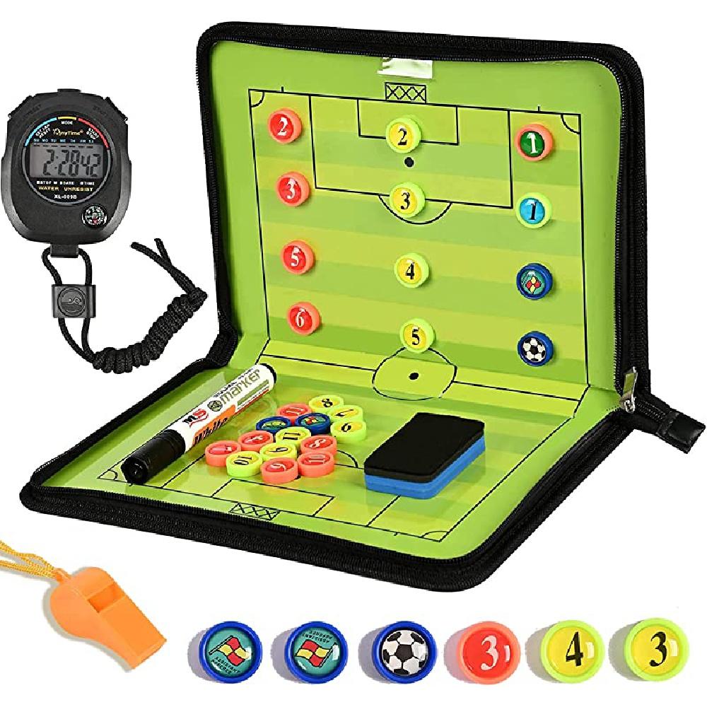 Magnetic Football Tactical Board, Foldable Trainer Folder, Timer, Large Capacity Pens, Referee Whistles,sponges,referee Equipment