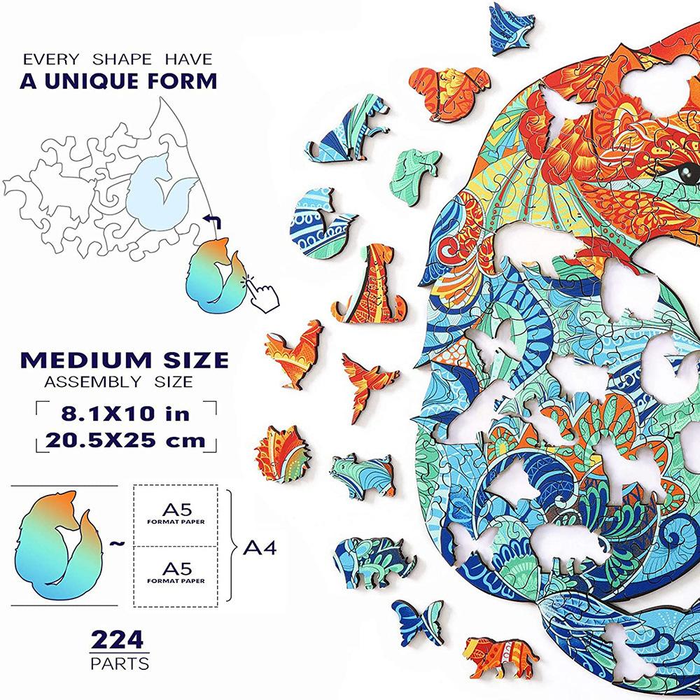 Деревянный пазл-головоломка I. Деревянная головоломка с животными правильной формы. Популярная настольная игрушка для группы животных. Детские игрушки для взрослых. Головоломка.
