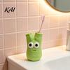 Bathroom Counter Organizer Cartoon Toothbrush Holder with 2 Holes, Durable Resin Stand, Desktop Stable Base Cute for Countertop Sink Makeup
