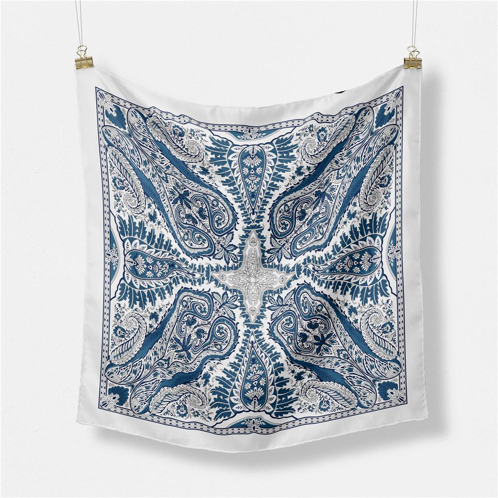 Twill Silk Scarf Woman Cashew Painting Square Scarves Wraps Bandana Small Hijab Silk Foulards Tie Headband Neckerchief 53CM