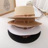 Unisex British-Style High-End Straw Flat Top Hat - Adjustable, Belt Decoration, Premium Quality, Classic French Design, Perfect for Men and Women