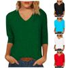 Women's T-Shirt Fashion Casual Everyday Versatile V-Neck 3/4 Length Sleeve Tops Solid Color Printed T-Shirt Top