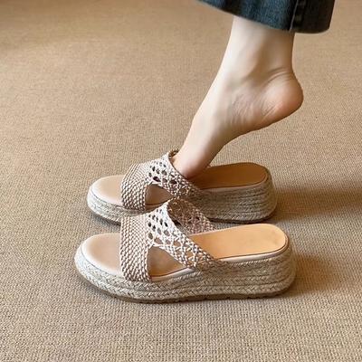 Сохраняйте версию~ сандалии на толстой подошве, плетеные из соломы, на мягкой подошве, сандалии-однословки, женские ретро плетеные кожаные удобные для работы, рыбацкие туфли с круглым носком