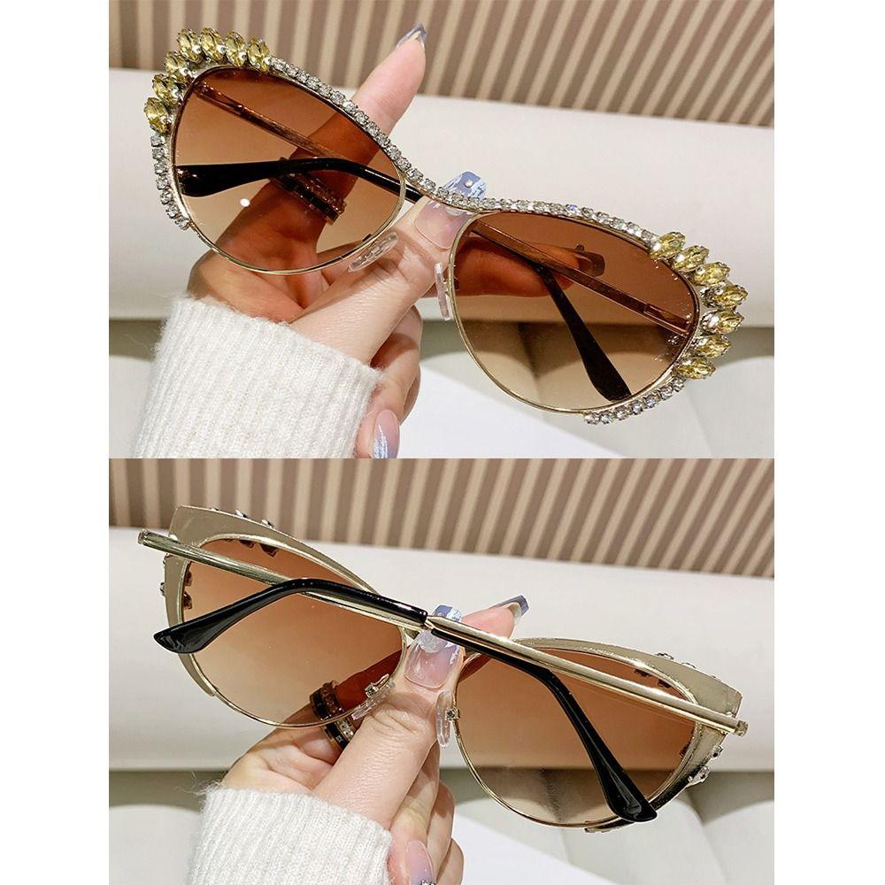 Солнцезащитные очки с крупными бриллиантами, модная оправа с драгоценными камнями, солнцезащитные очки «кошачий глаз» со стразами, очки для костюмированной вечеринки для женщин и мужчин