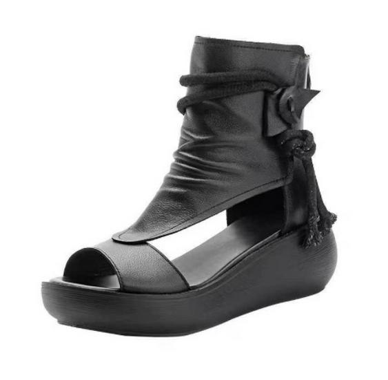 Летние босоножки в римском стиле на танкетке с открытым носком и толстой подошвой 2024 года