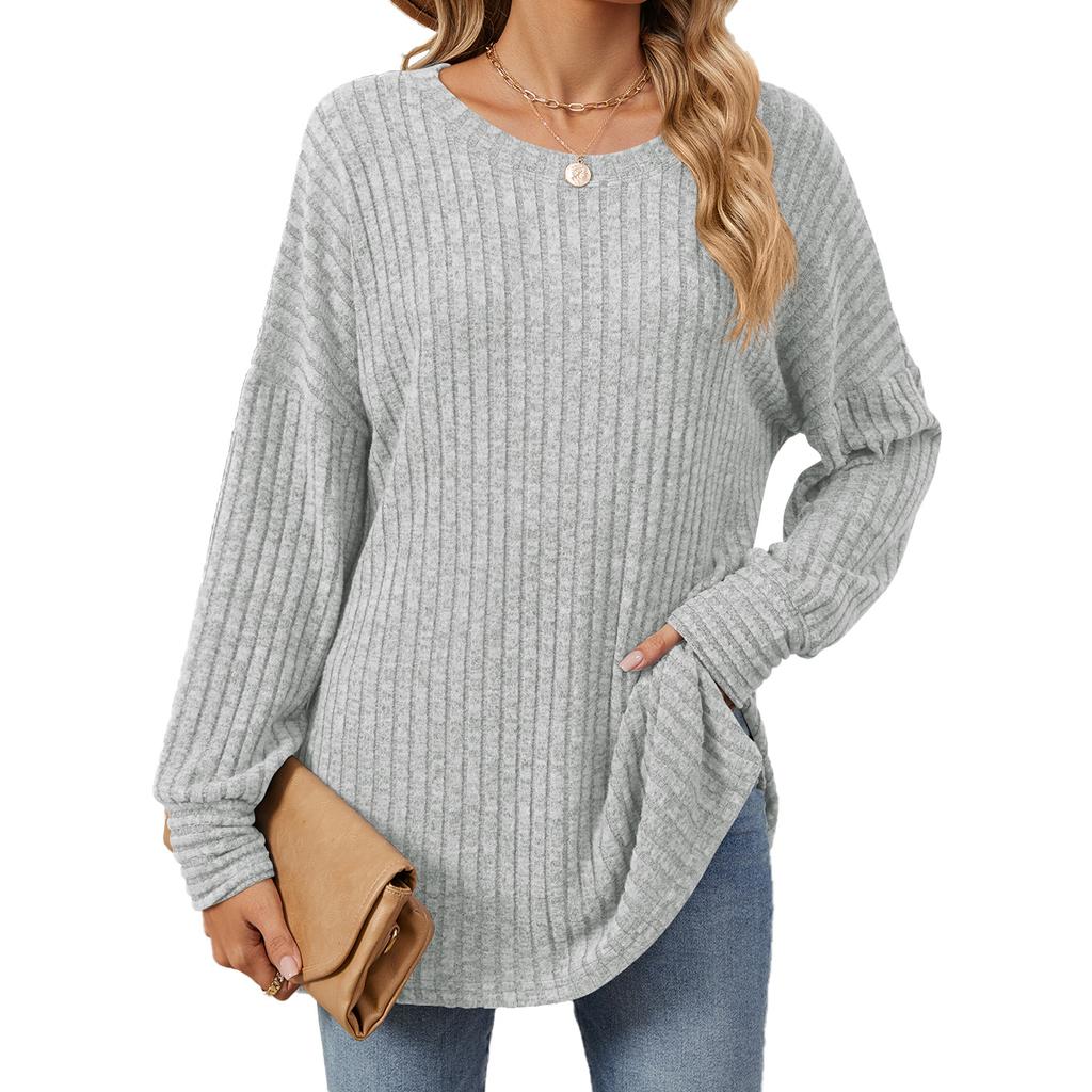 HNXC Women's Fashion Casual Autumn Winter Solid Color Print Long Sleeve O Neck Blouses & Shirts