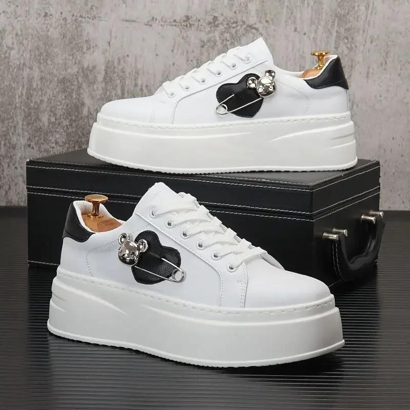 Sneakers Casual Men Designer White Shoes Fashion Secondary Leather Cowhide Breathable Height Increased Flat Platform Board Shoes