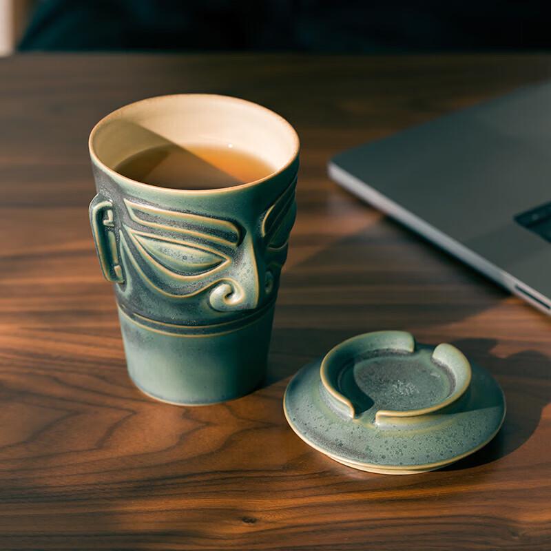 Керамическая офисная кружка Edenus Sanxingdui с зеленой крапчатой глазурью