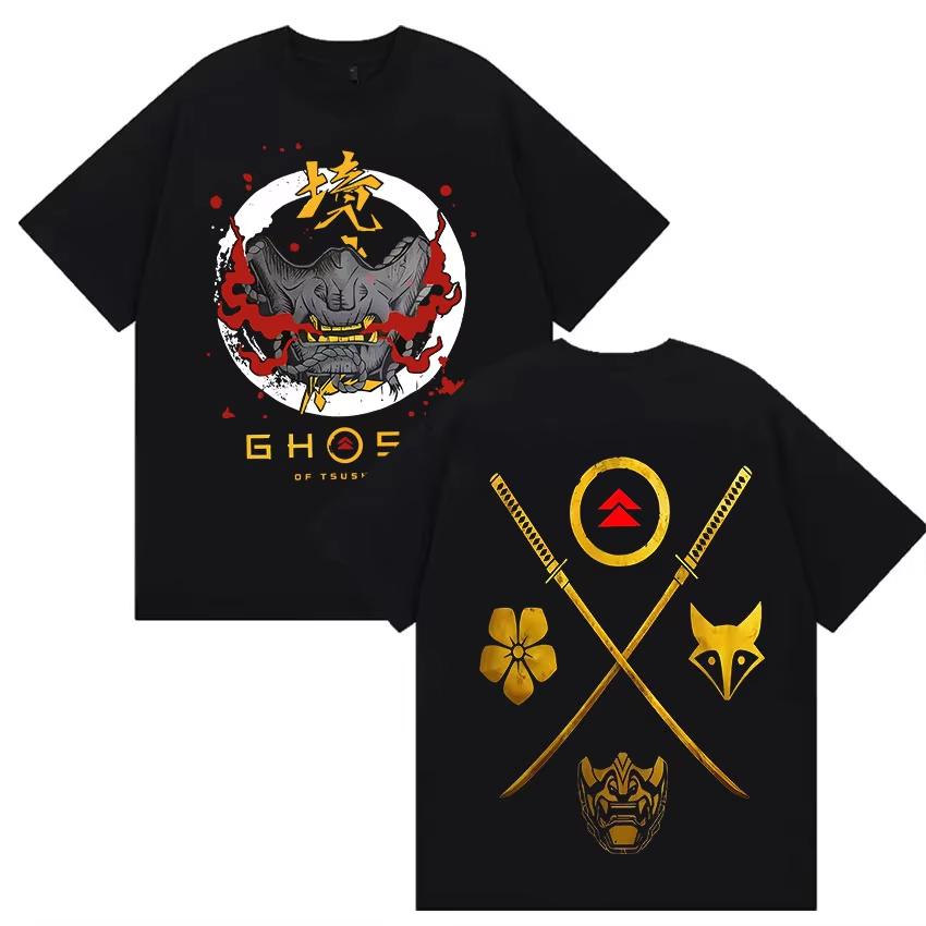 Japanese Game Ghost of Yotei Graphic pure cotton mens shirt ukiyoe style ONeck Short Sleeve womens fashion Tshirt