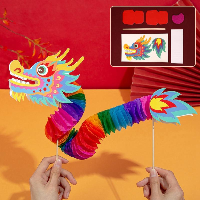 Chinese New Year Dragon Dance Decoration Paper Dancing Dragon Chinese Wedding Hand Held Toys 3D Paper Dragon Photo Props