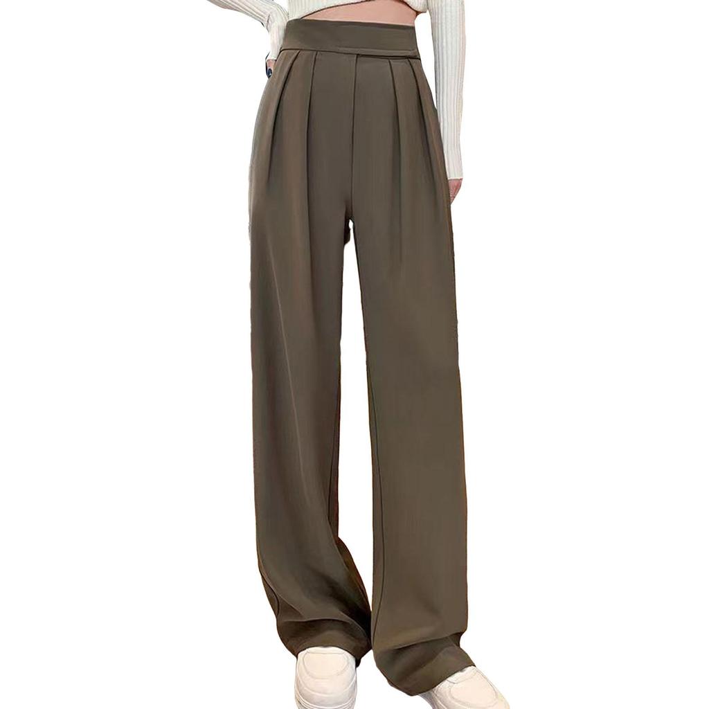 Wide-leg Trousers Women Pants Women Suit Pants Straight Wide Leg Loose High Waist Solid Color Formal Ol Commute Full Length Fasten Tape Adjustable