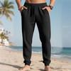 Мужские длинные брюки, эластичный пояс на кулиске, легкие, облегающего кроя, с карманами, удобные и дышащие льняные длинные брюки