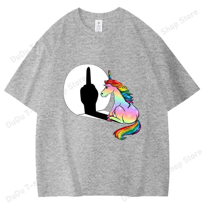 Funny Unicorn Middle Finger Printed TShirts Women Unisex Short Sleeve Cotton 100 Round Neck Tee Shirt Casual Summer Tops