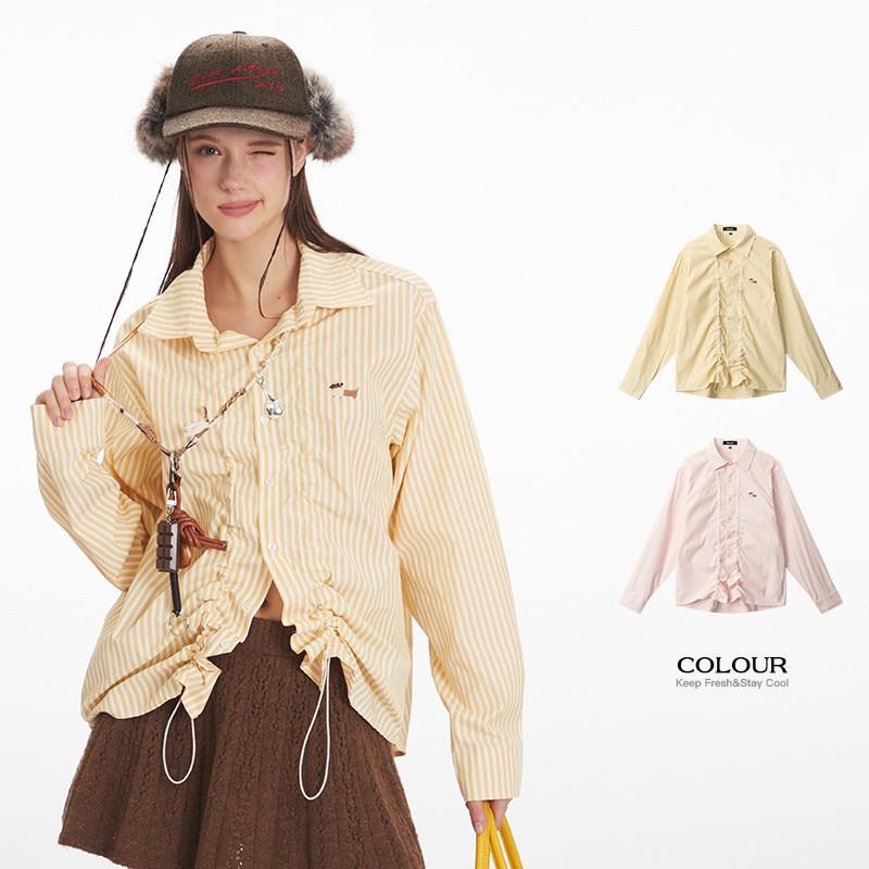 HeyHenry Womens Striped Pleated Long Sleeve Shirt Casual Workwear Blouse