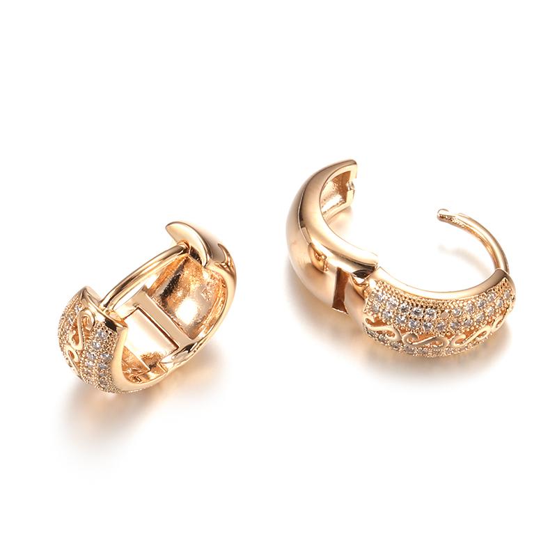 Kinel Rose Gold Color Hoop Dangle Earrings For Women Bride Wedding Fine Jewelry