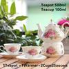 English British Tea Set Pink Camellia 500ML Teapot With Warmer Afternoon Tea Cup and Saucer Set Ceramic Holding Furnace Teaware