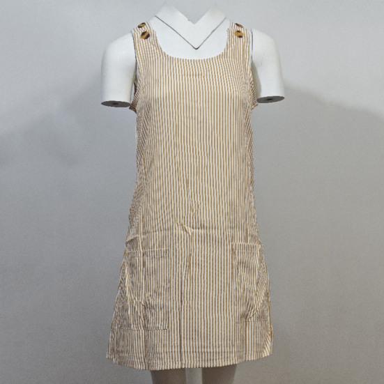 Женский сарафан с круглым вырезом в полоску с принтом без рукавов и карманами Свободные пуговицы Декор Повседневная одежда Мини