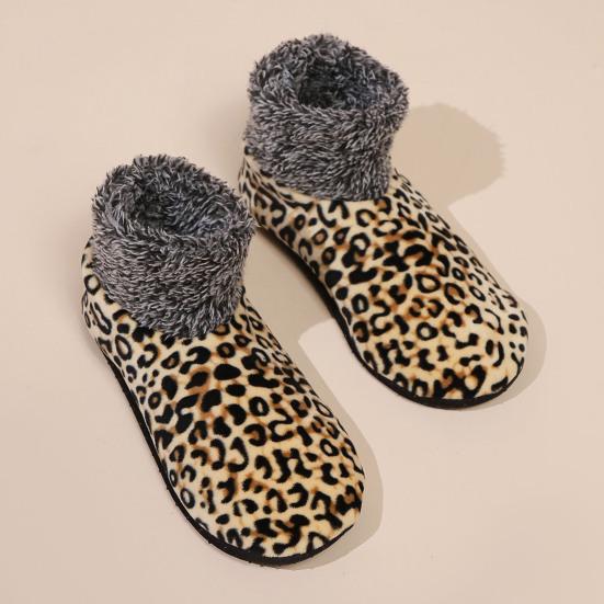 1 Pair Women Leopard Floor Socks Autumn Winter Non-slip Men Women Soft Fluffy Thick