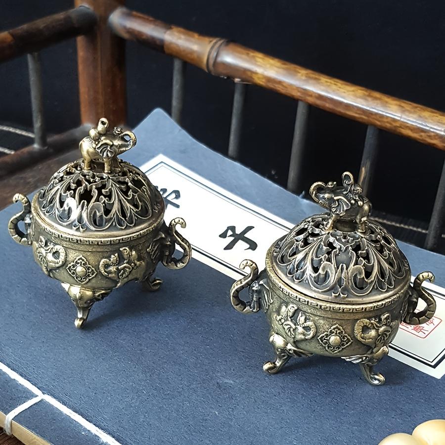 3Pieces Elephant-shaped incense burner with hollow-carved elephant ears and three legs Mini cone-shaped incense burner, sandalwood incense burner,