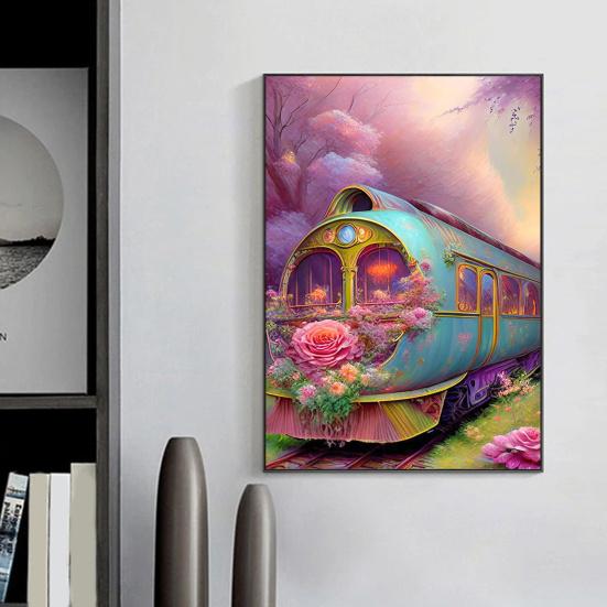 5D Алмазный художественный комплект Поезд Узор Пейзаж Повысьте творческий потенциал Уменьшите стресс с изысканными стразами Вышивка Мозаика Вышивка крестиком Украшение дома