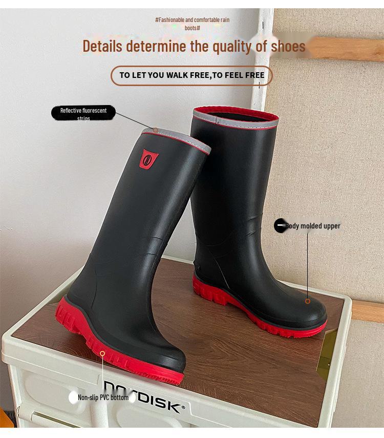 Men's Four Seasons Waterproof Anti-Skid High-Top Rubber Boots for Rain, Car Washing, and Fishing.