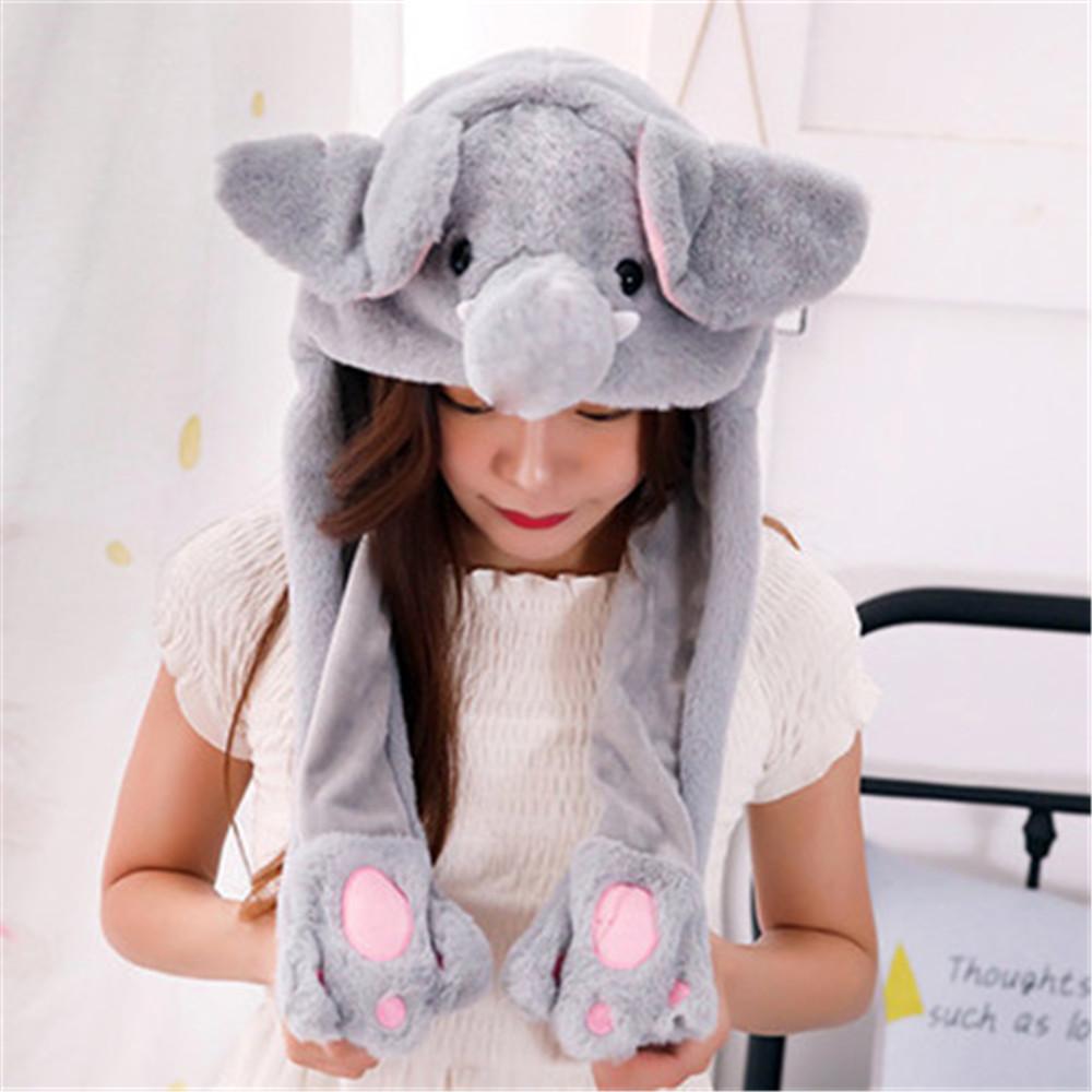 Winter Soft Warm Animals Ear Hat Rabbit Pinch Airbag Plush Funny Cap