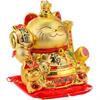 EnergyPower Golden Good Luck Electric Lucky Cat Made of Porcelain Large Premium Model Comes with a Cushion Gold Golden Maneki Cat Handmade Cute
