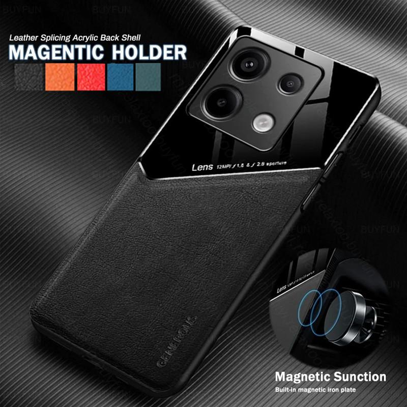 Кожаный текстурный чехол для Xiaomi Redmi Note Pro 13 5G Note 12 Pro 12S 11 11S с автомобильным магнитным противоударным деловым чехлом с полной защитой