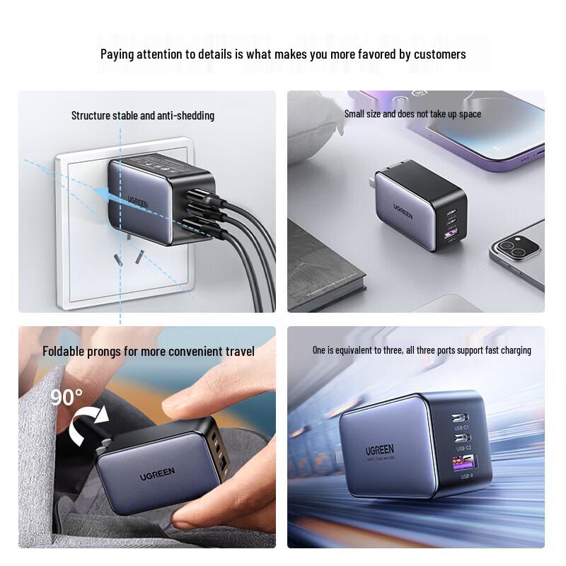 Ugreen Комплект 65 Вт GaN многопортового USB-C зарядного устройства для ноутбука