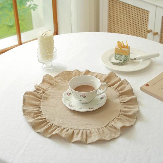 1/2 шт. Кухонная салфетка под тарелку Квадратная Круглая Стиранный Хлопок Настольные салфетки со складчатыми краями Термостойкие для Столовой Дома Кухни Вечеринки Салфетки под тарелку