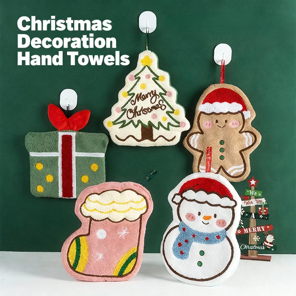 1/3Pcs Christmas Coral Fleece Hand Towels for Kitchen Bathroom Cartoon Gingerbread Man Snowman Tree Design Towel New Year Gifts