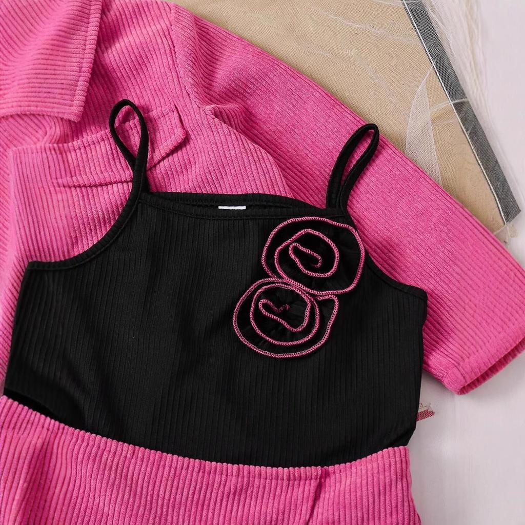 Модный костюм для девочек, весенне-осенний детский повседневный комплект из трех предметов: пальто с длинными рукавами и плиссированной юбкой