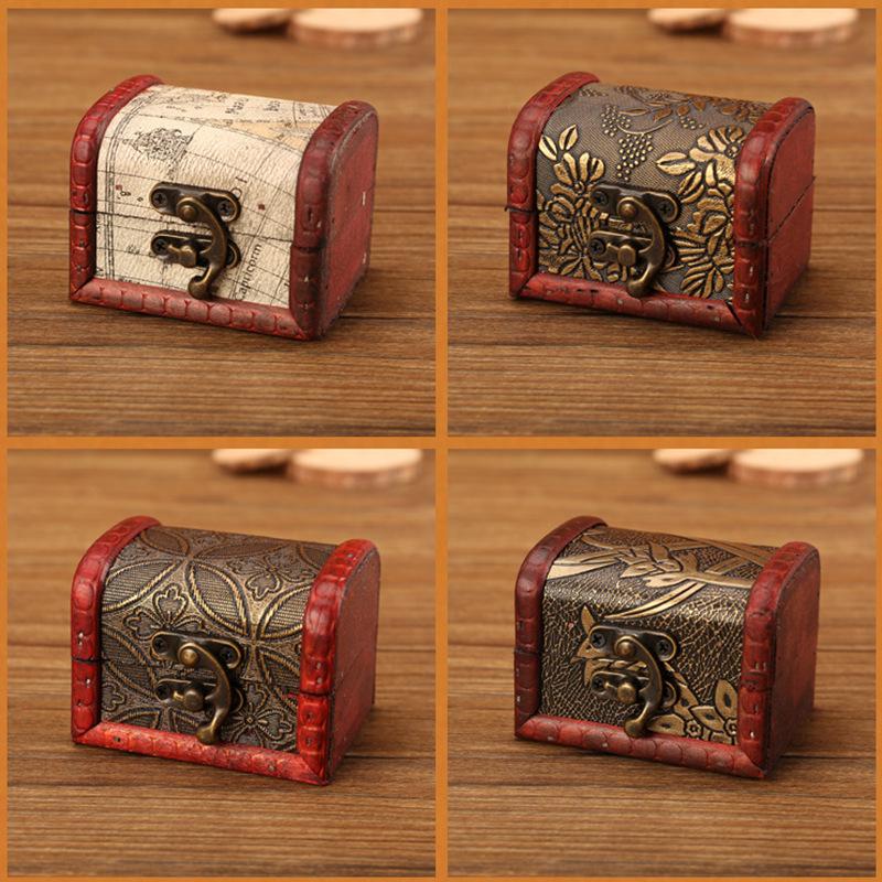 1PC Antique Mini Wood Treasure Chest Storage Box Jewelry Organizer Box Gift Box