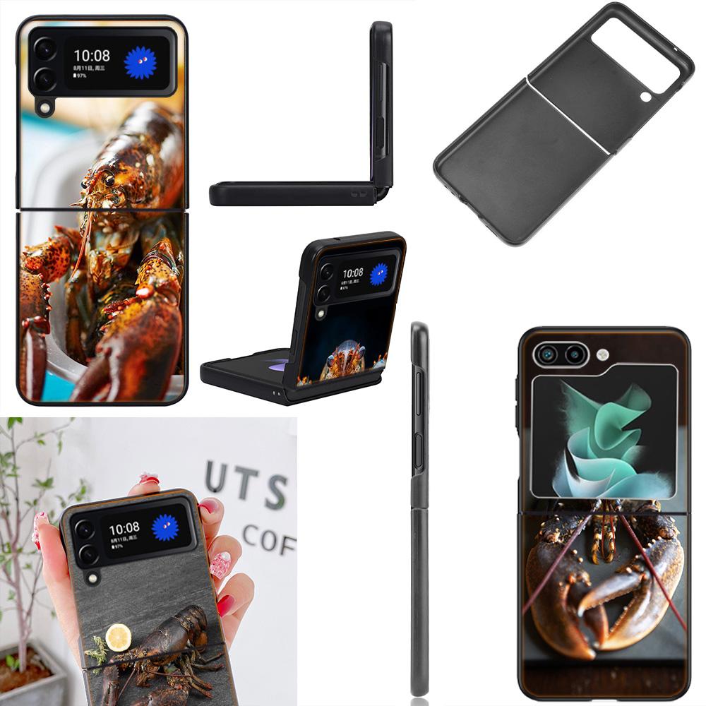 Live Lobster Phone Case For Samsung Z Flip 7 6 5G Galaxy Z Flip4 Z Flip5 Z Flip3 Coque Black Hard PC Shell Protective Cover