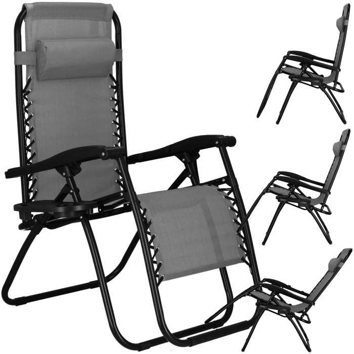 Springos® Chaise Longue de Jardin Pliable avec Appuie-tête et Table d’Appoint – Fauteuil Relaxation Inclinable 'Zero Gravity'