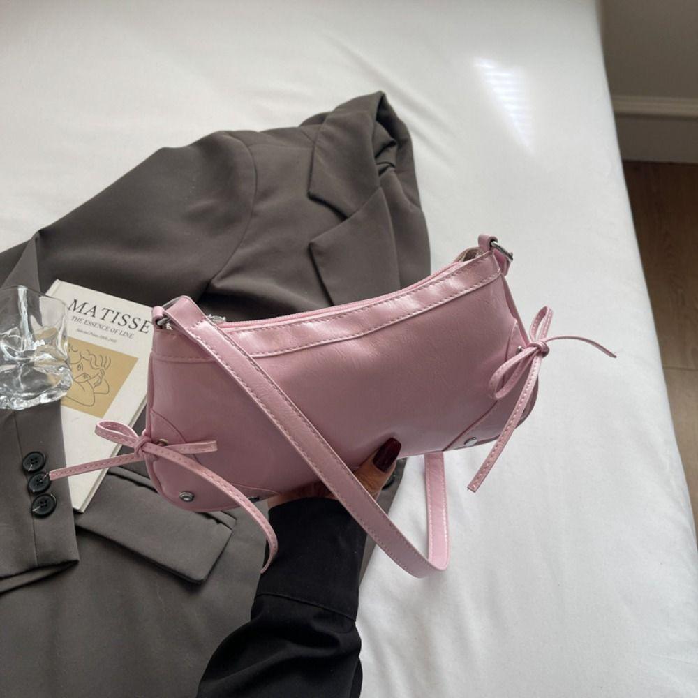 Solid Color Shoulder Bag Bow Tie Women Handbag Fashion Armpit Bag  Ladies