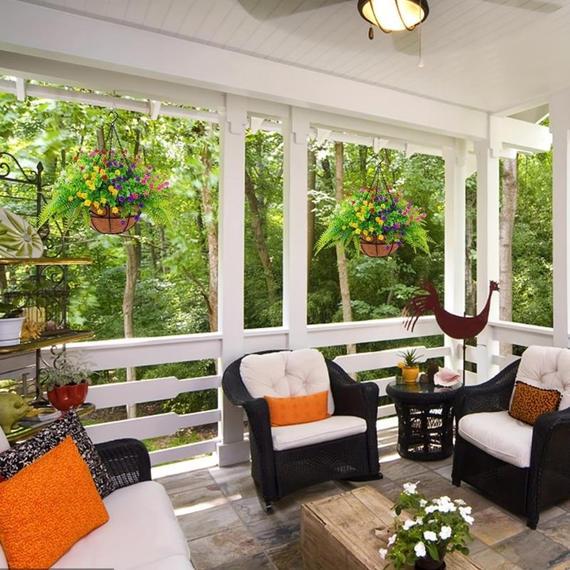 Artificial Hanging Flower in Basket for Outdoor Indoor Courtyards Decorations, Hanging Flower Plant Basket for Spring