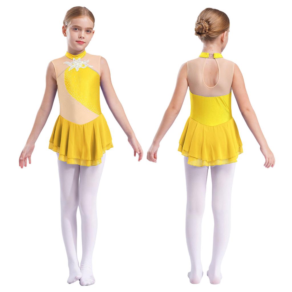 Платье для фигурного катания на коньках для девочек, детское платье для балета и танцев, детское гимнастическое платье для лирического танца, костюмы