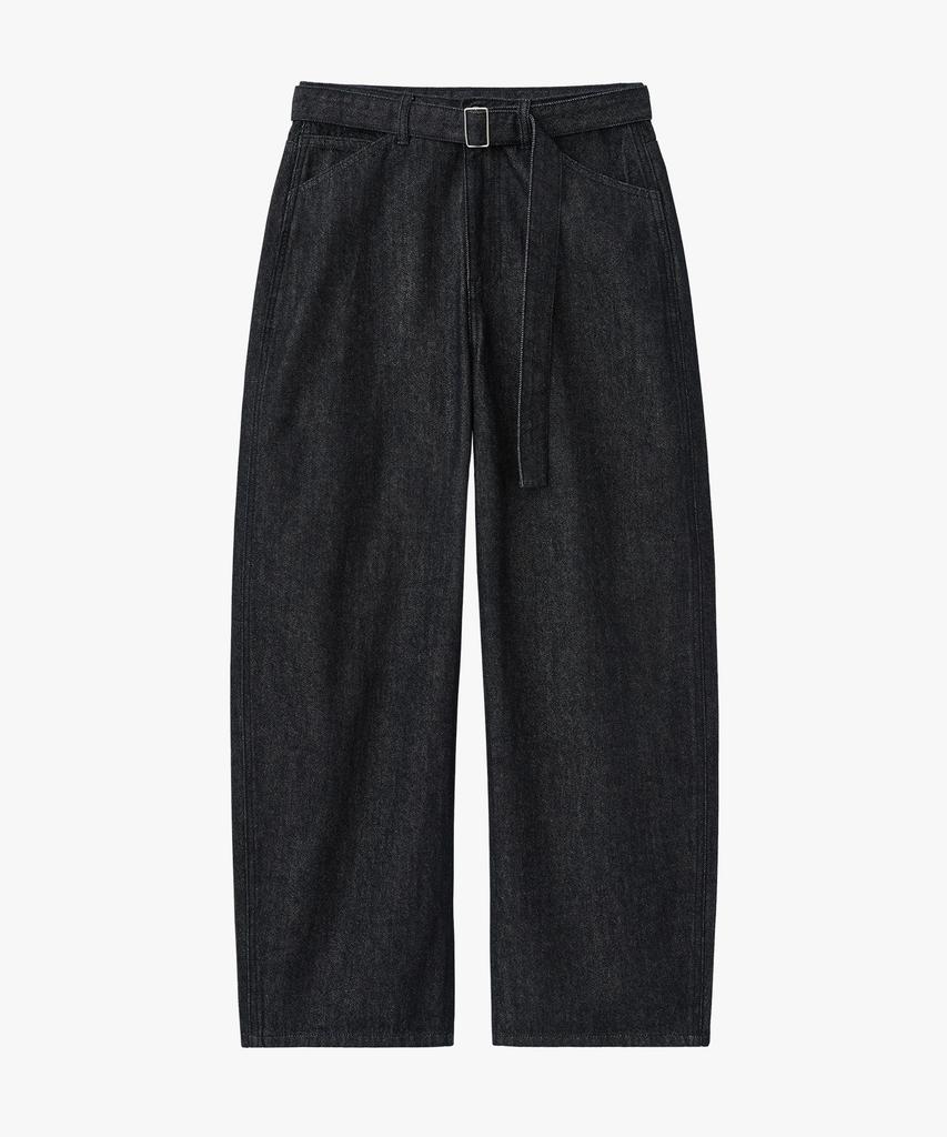 SUARE WOMEN Belted Washed Curved Pants Indigo