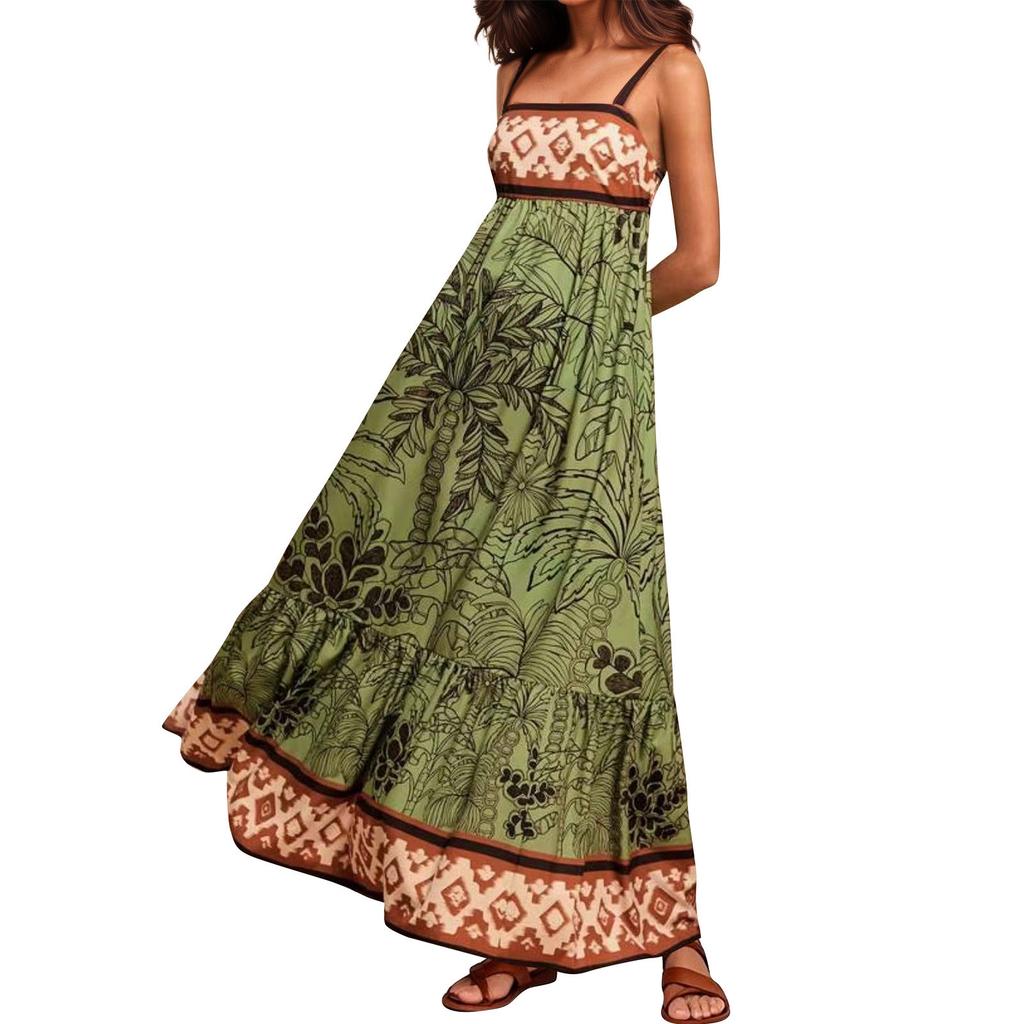 Women's Casual Fashion Vintage Floral Print Suspender Dress Elegant Holiday Dress