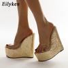 Eilyken PVC Transparent Platform Wedges Slippers Summer Peep Toe Shoes Woman Sexy Super High Mules Pumps Sandals