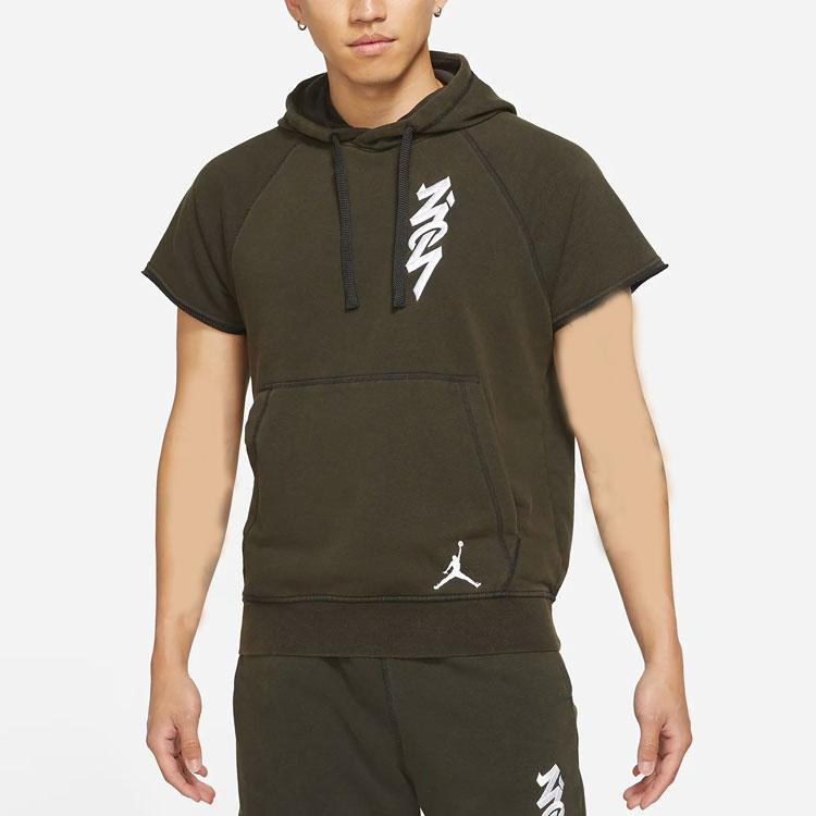 Jordan Dri-FIT Zion Быстросохнущая спортивная толстовка с вышитым логотипом и короткими рукавами, мужская толстовка с капюшоном зеленого цвета DA9843-010