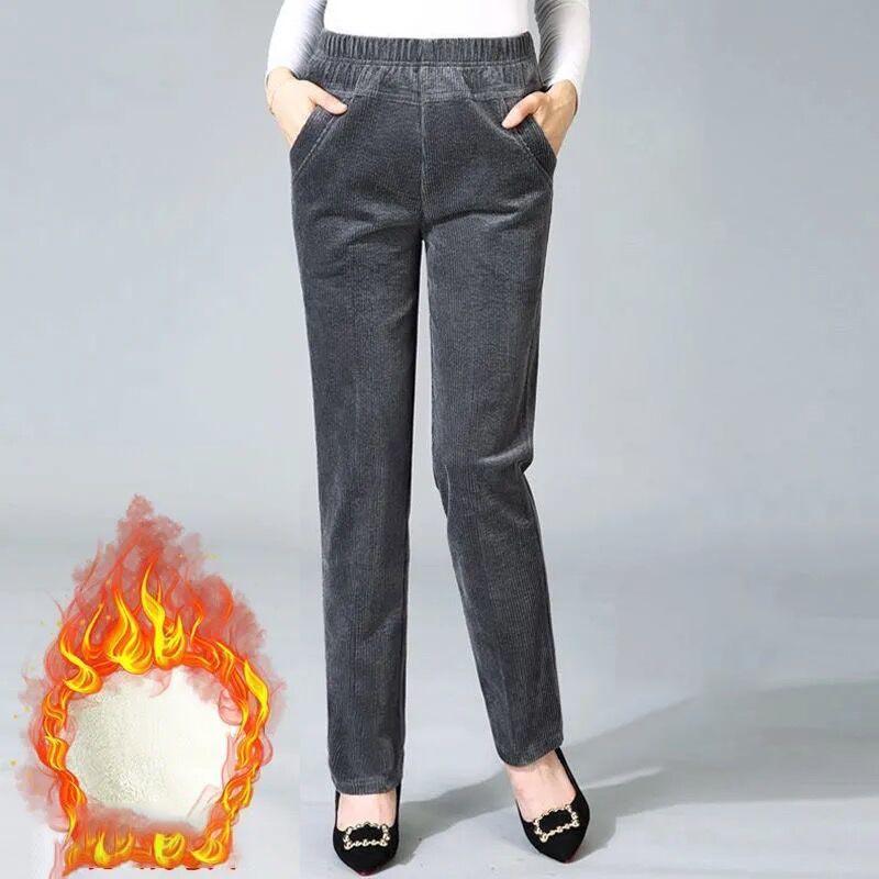 Женские зимние брюки, утепленные брюки с подкладкой, женские брюки с высокой талией, женские брюки среднего возраста, повседневные прямые