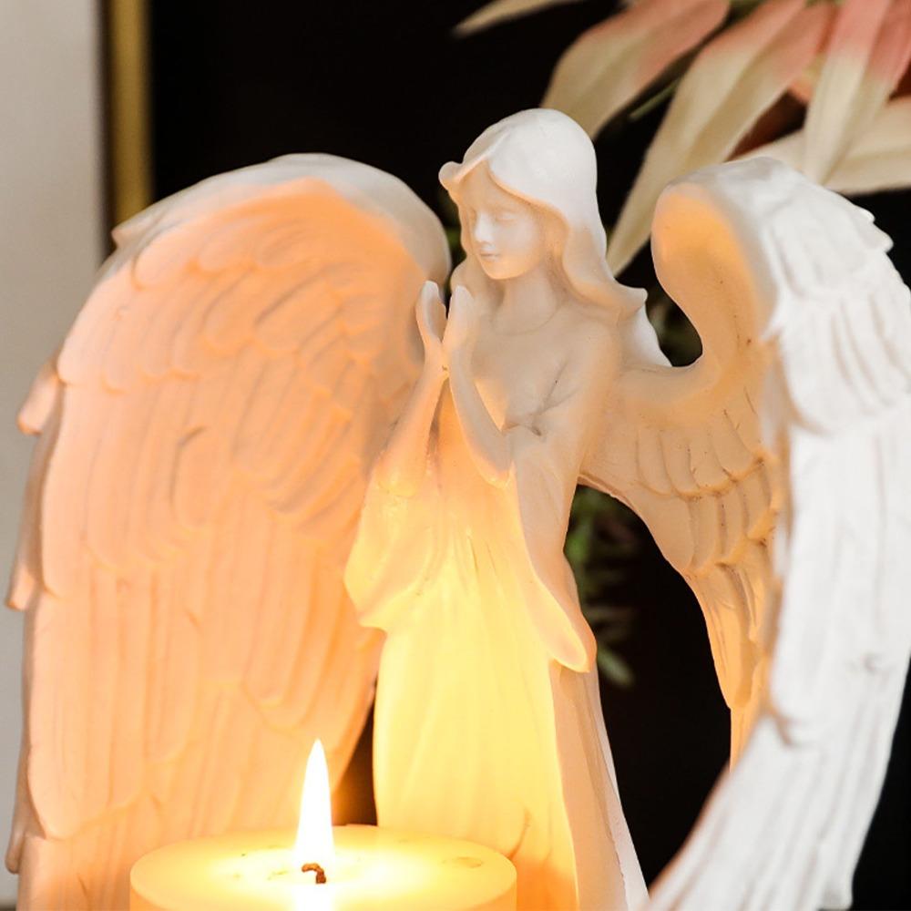 White Resin Carved Figure Candle Holder Decor Outdoor Courtyard Corner Accent Decor